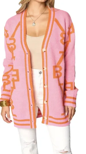Long Sleeves Cardigan In Pink And Orange