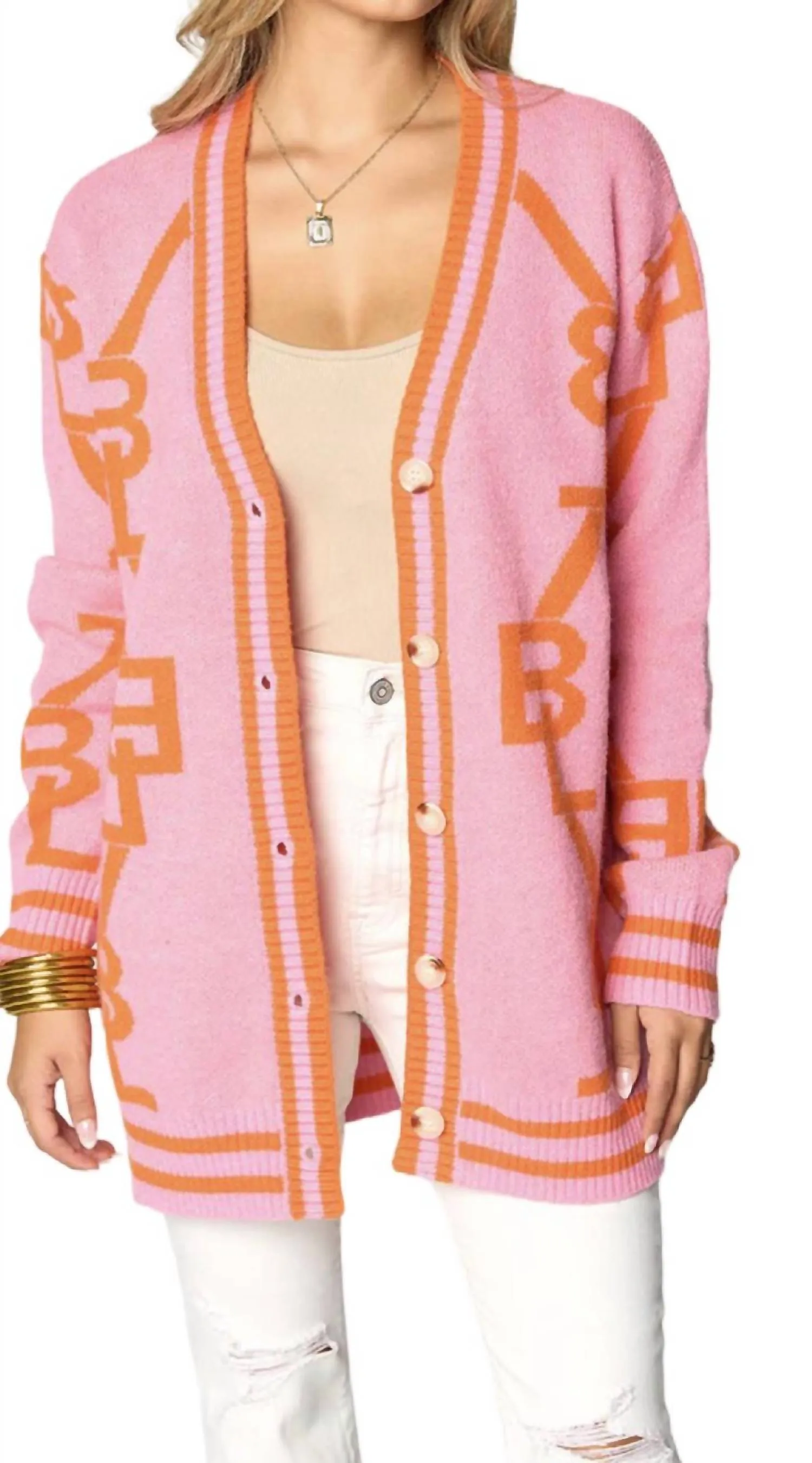 Long Sleeves Cardigan In Pink And Orange