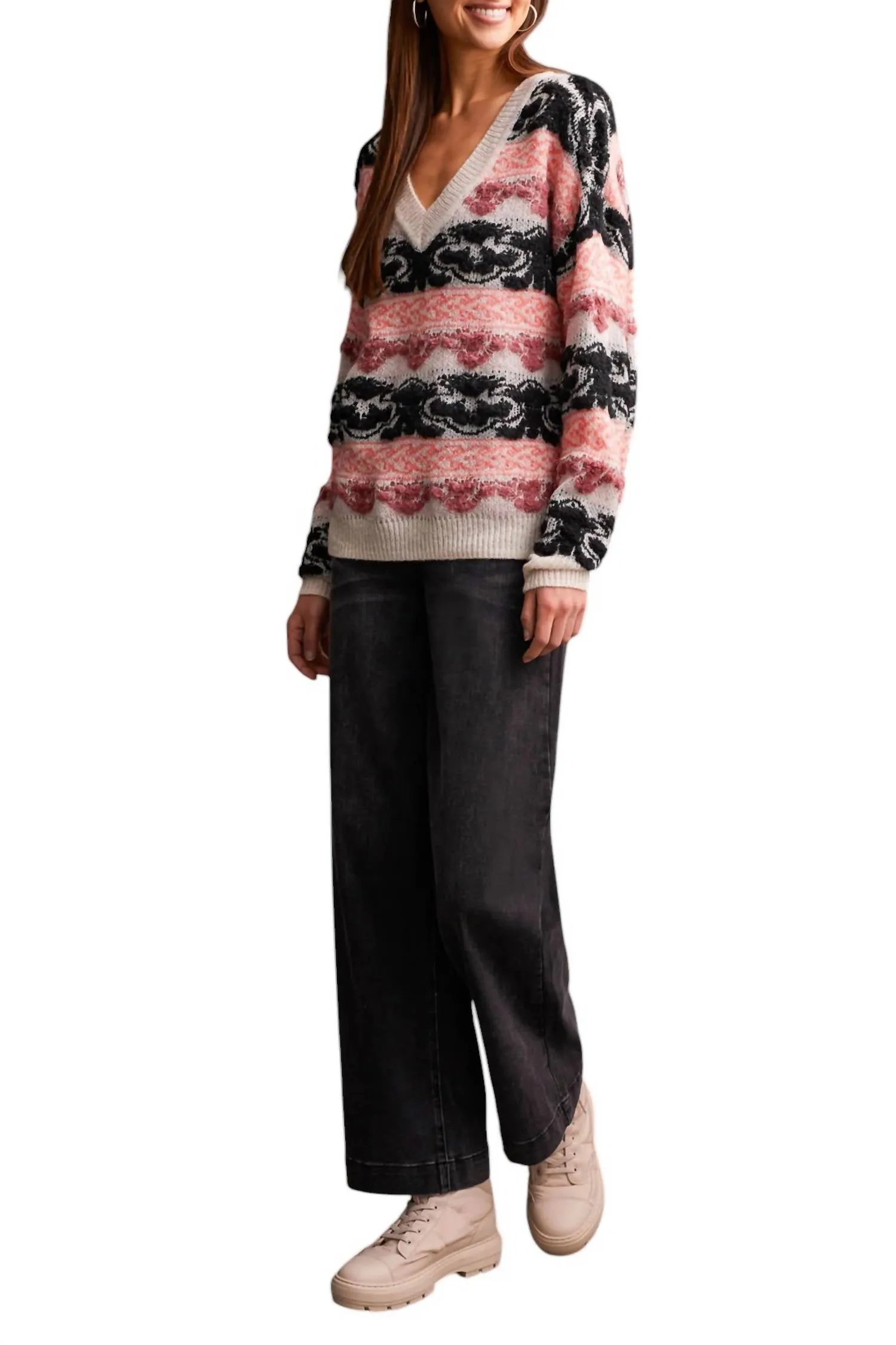 Looped Yarn Sweater In Eggshell Multi