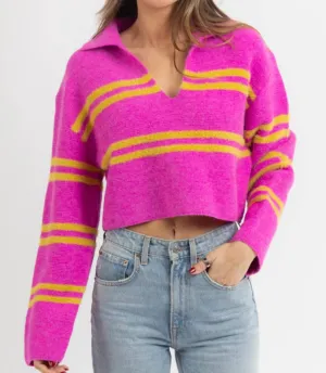 Louis Collared Sweater In Fuchsia