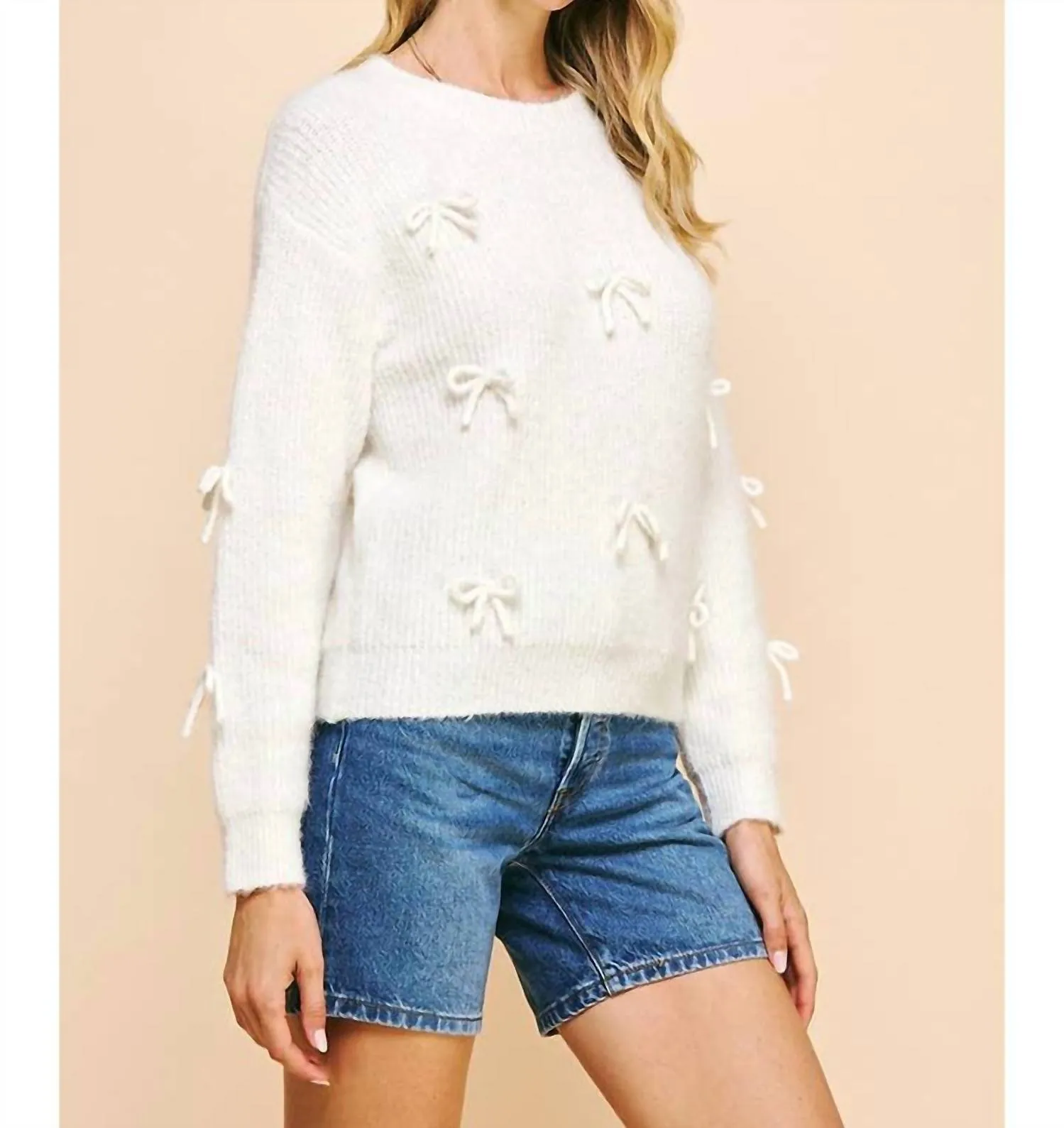 Madelina Bows Sweater In White