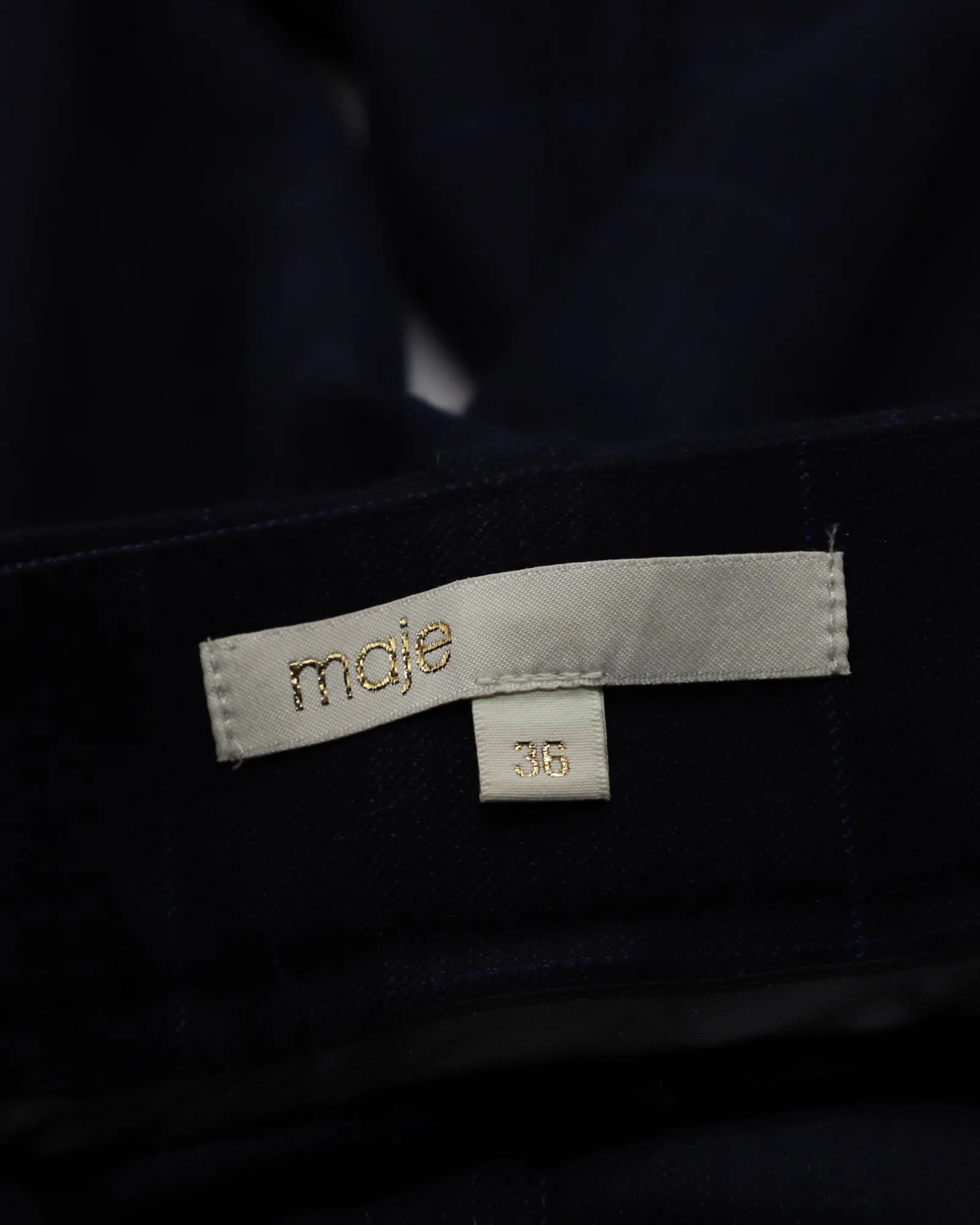 Maje Windowpane Checked Slim Fit Pants in Navy Blue Polyester