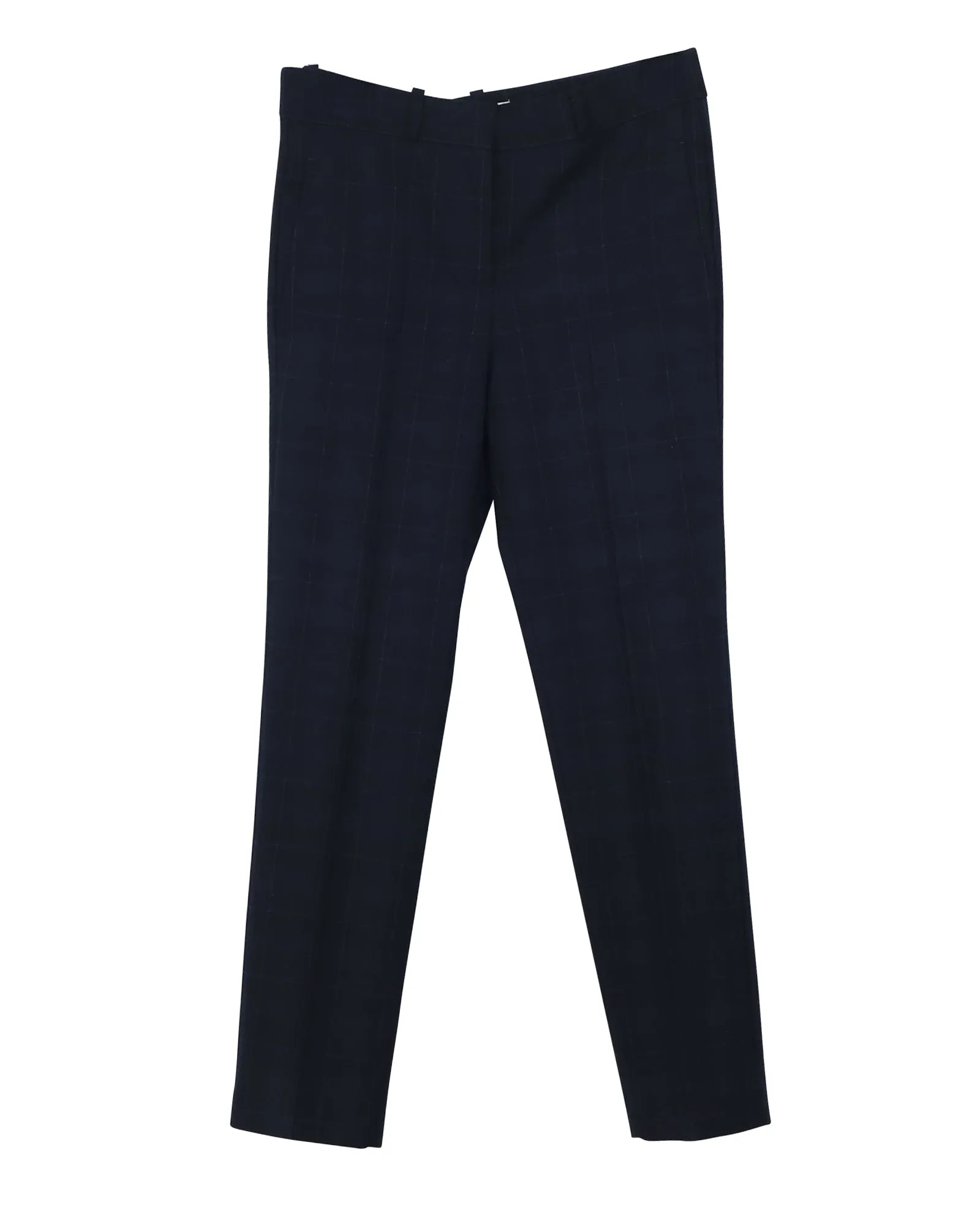 Maje Windowpane Checked Slim Fit Pants in Navy Blue Polyester