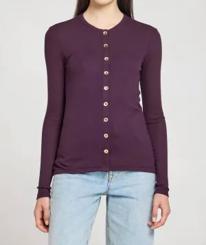 Marina Ribbed Cardigan In Aubergine