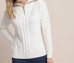 Marta Cable Knit Quarter Zip Sweater In Sand White