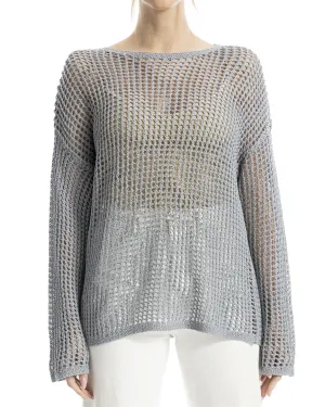 Max Studio Open Weave Linen-Blend Pullover