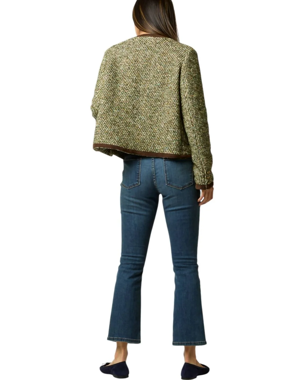 Megan Cardigan Jacket In Green/multi Tweed