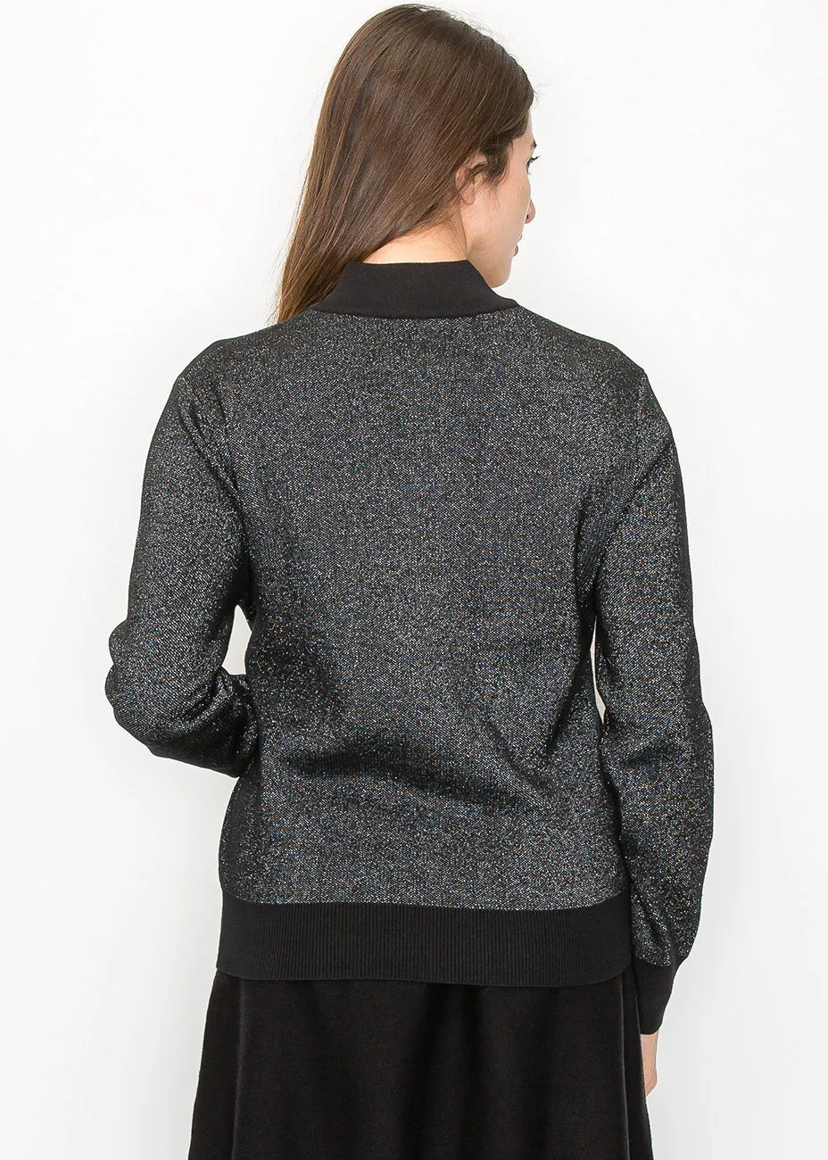 Metallic Silver Knit Bomber Jacket