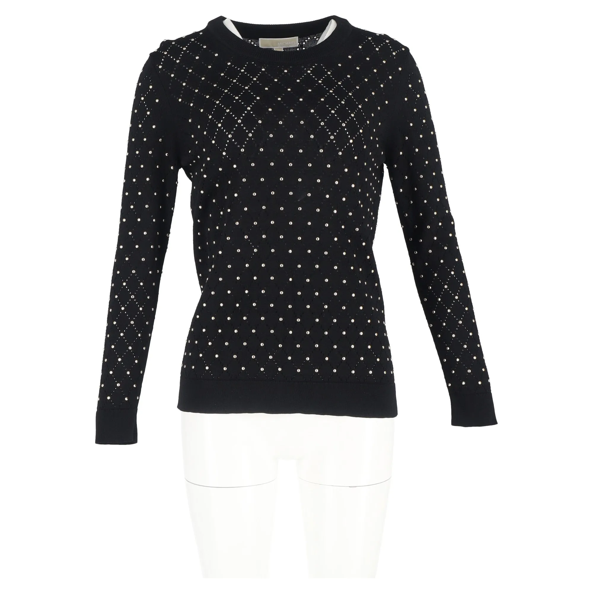 Michael Kors Beaded Lasercut Sweater in Black Viscose