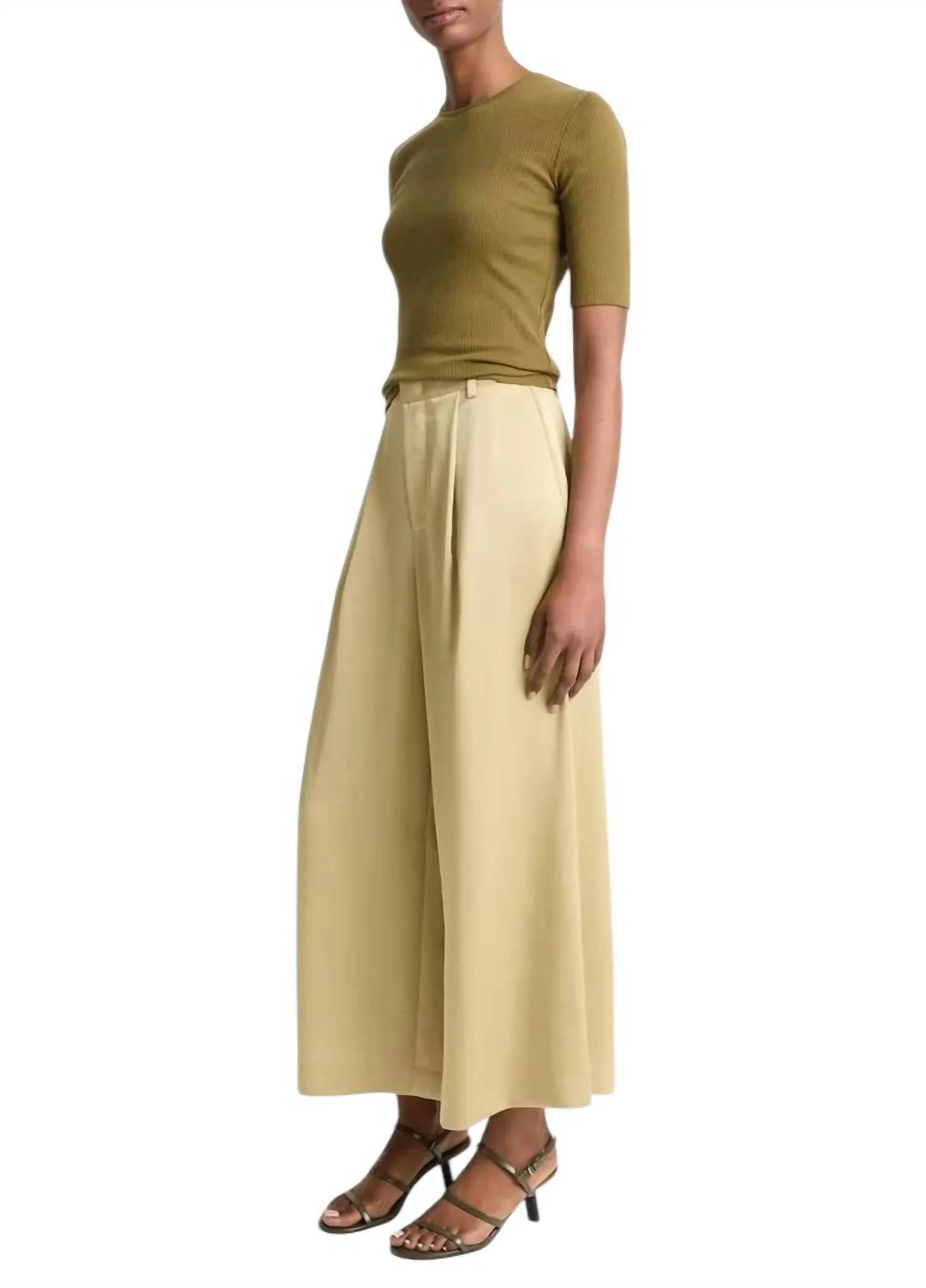 Mid-Rise Satin Culotte Pants In Pale Cliff