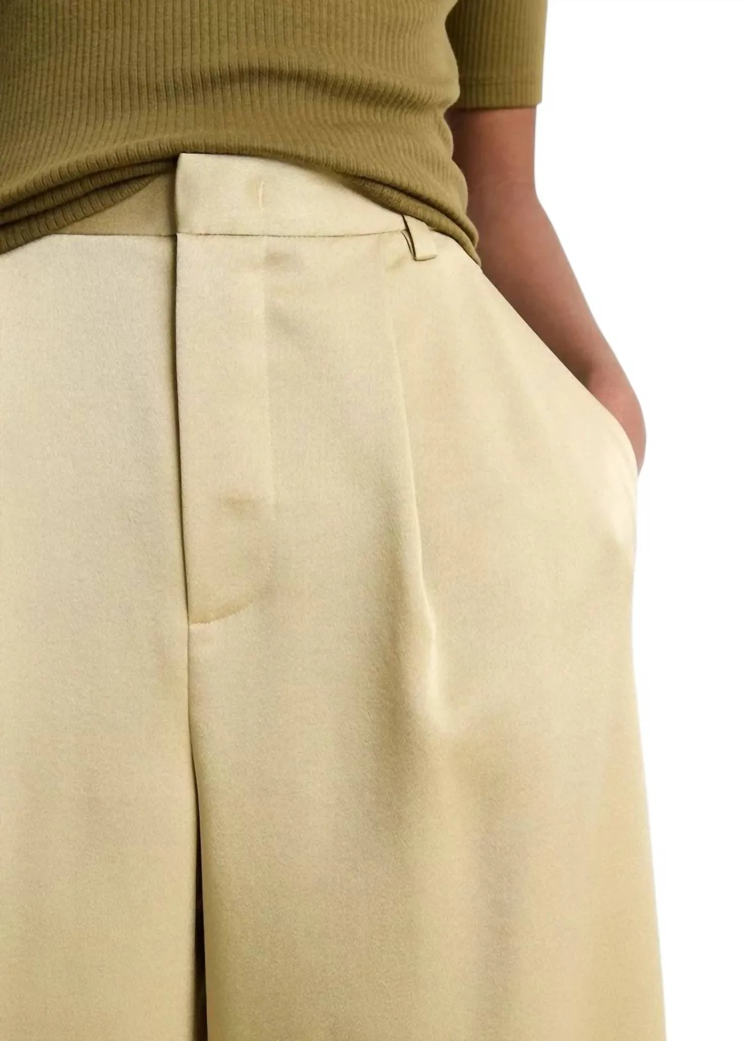 Mid-Rise Satin Culotte Pants In Pale Cliff