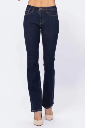 Mid Rise Slim Bootcut Jeans In Dark Denim