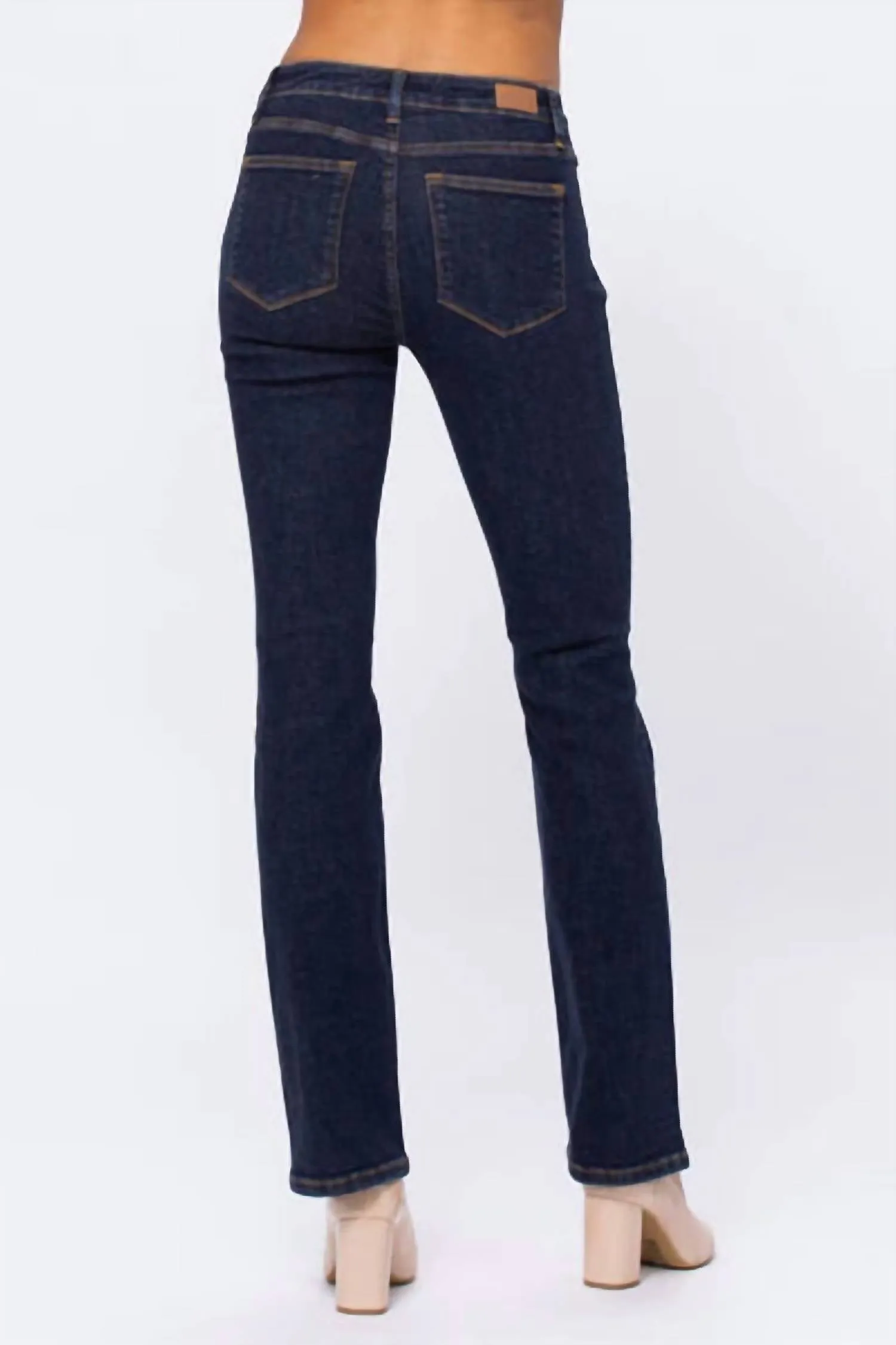 Mid Rise Slim Bootcut Jeans In Dark Denim