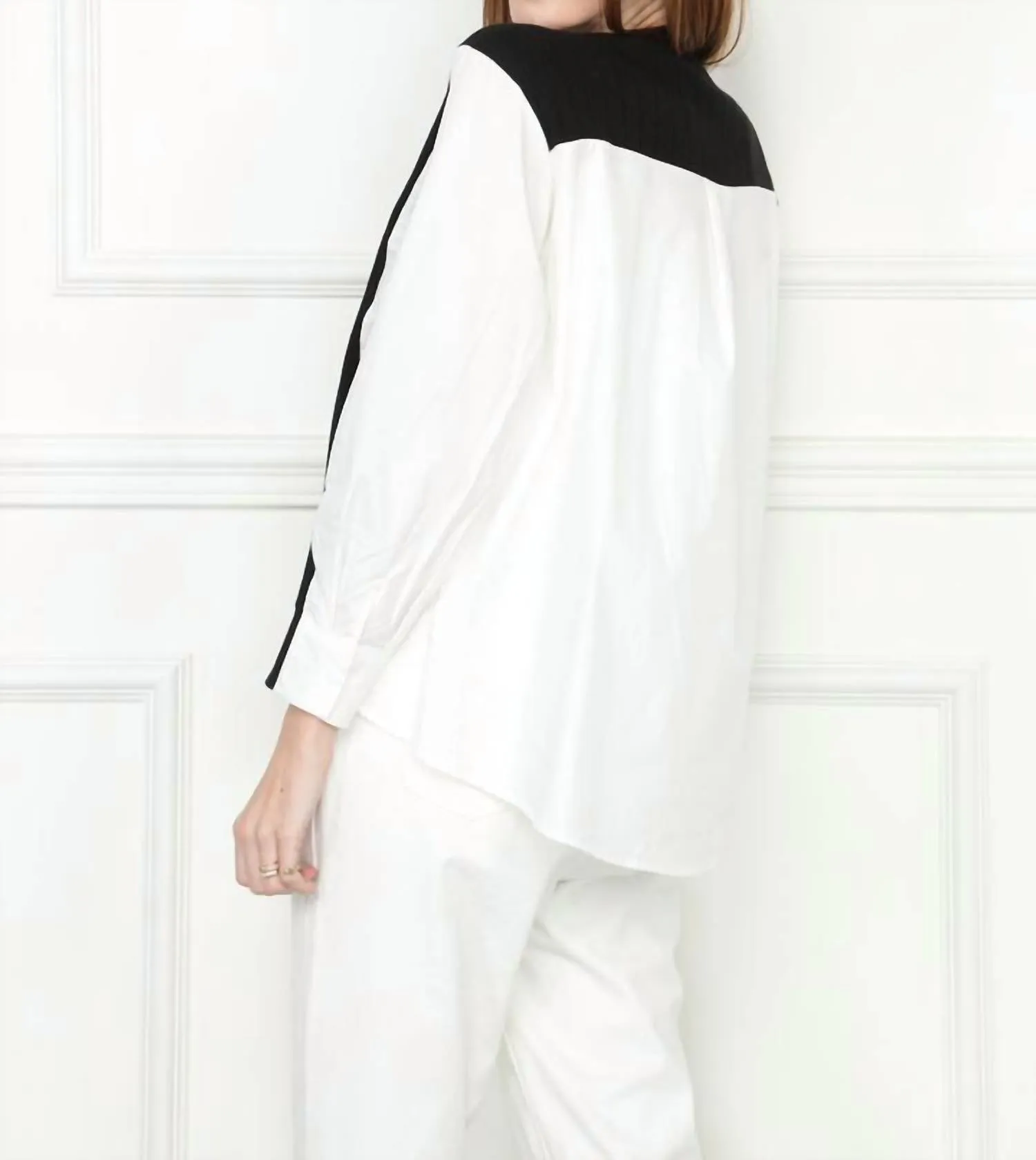 Mix Media Shirt Cardigan In Black/white