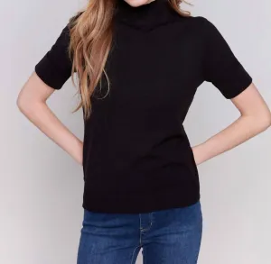 Mock-Neck Short Sleeve Sweater In Black