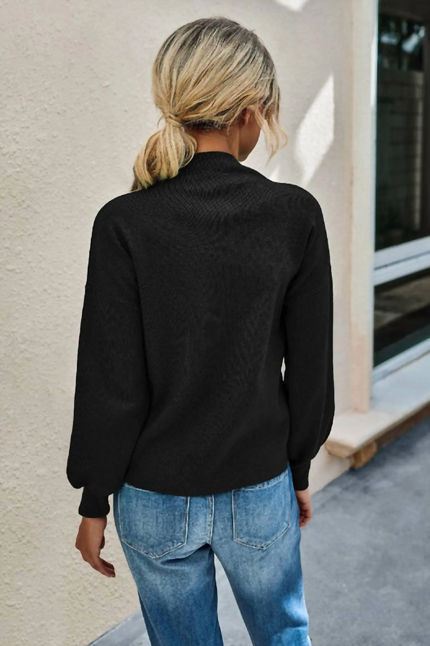 Mockneck Long Sleeve Sweater In Black