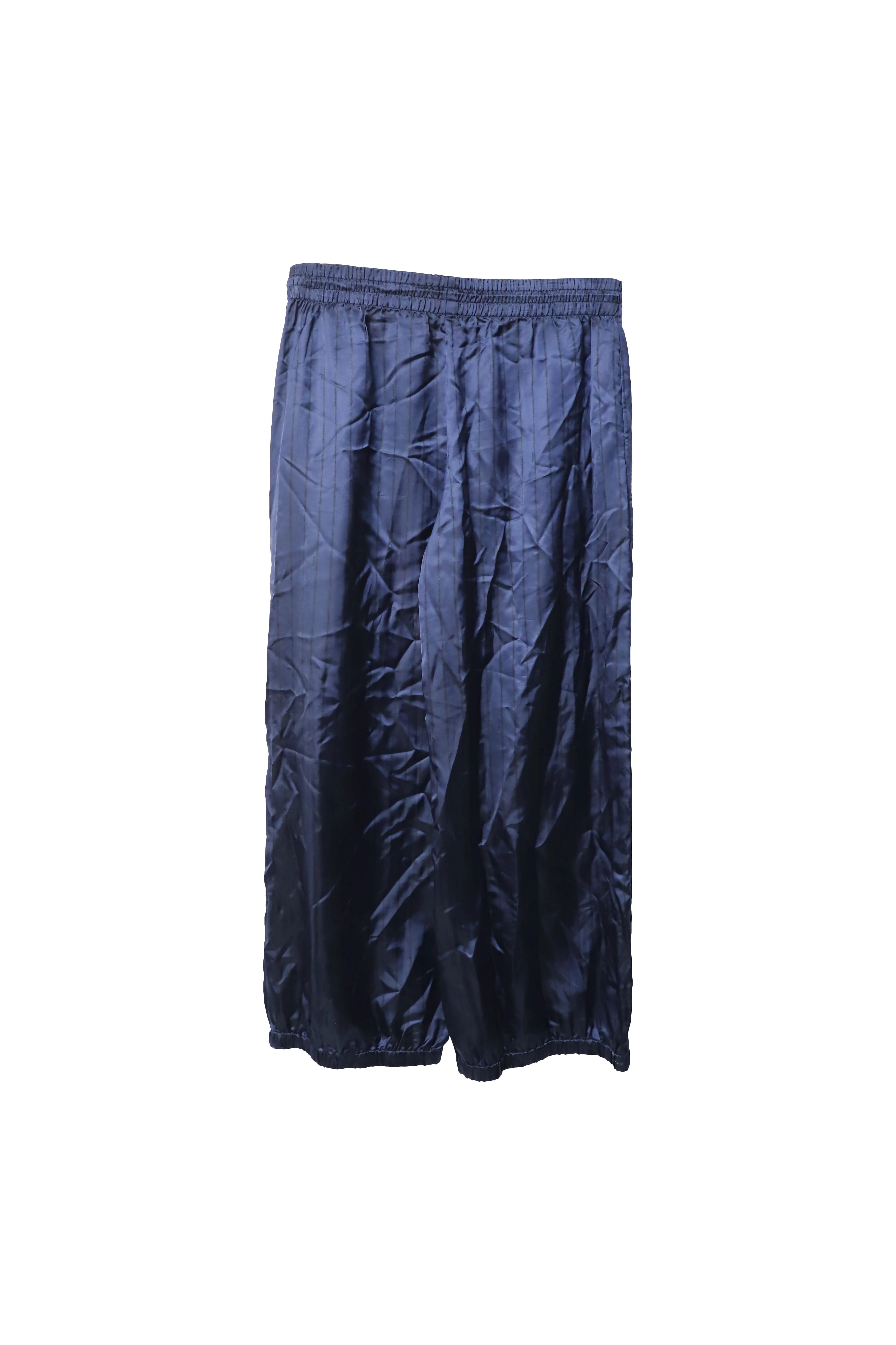 Monse Snap-Embellished Pinstriped Wide-Leg Pants in Navy Blue Satin