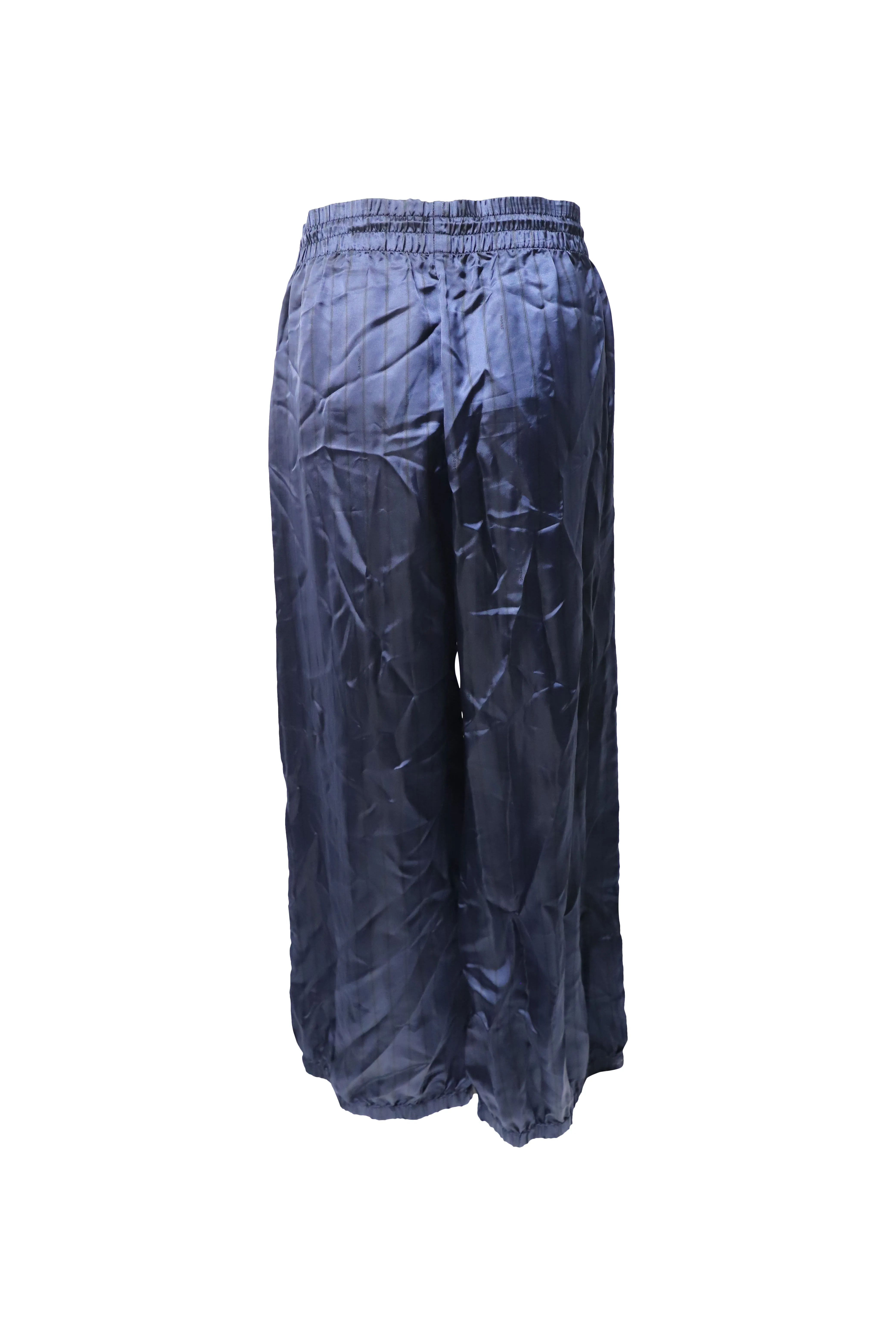 Monse Snap-Embellished Pinstriped Wide-Leg Pants in Navy Blue Satin