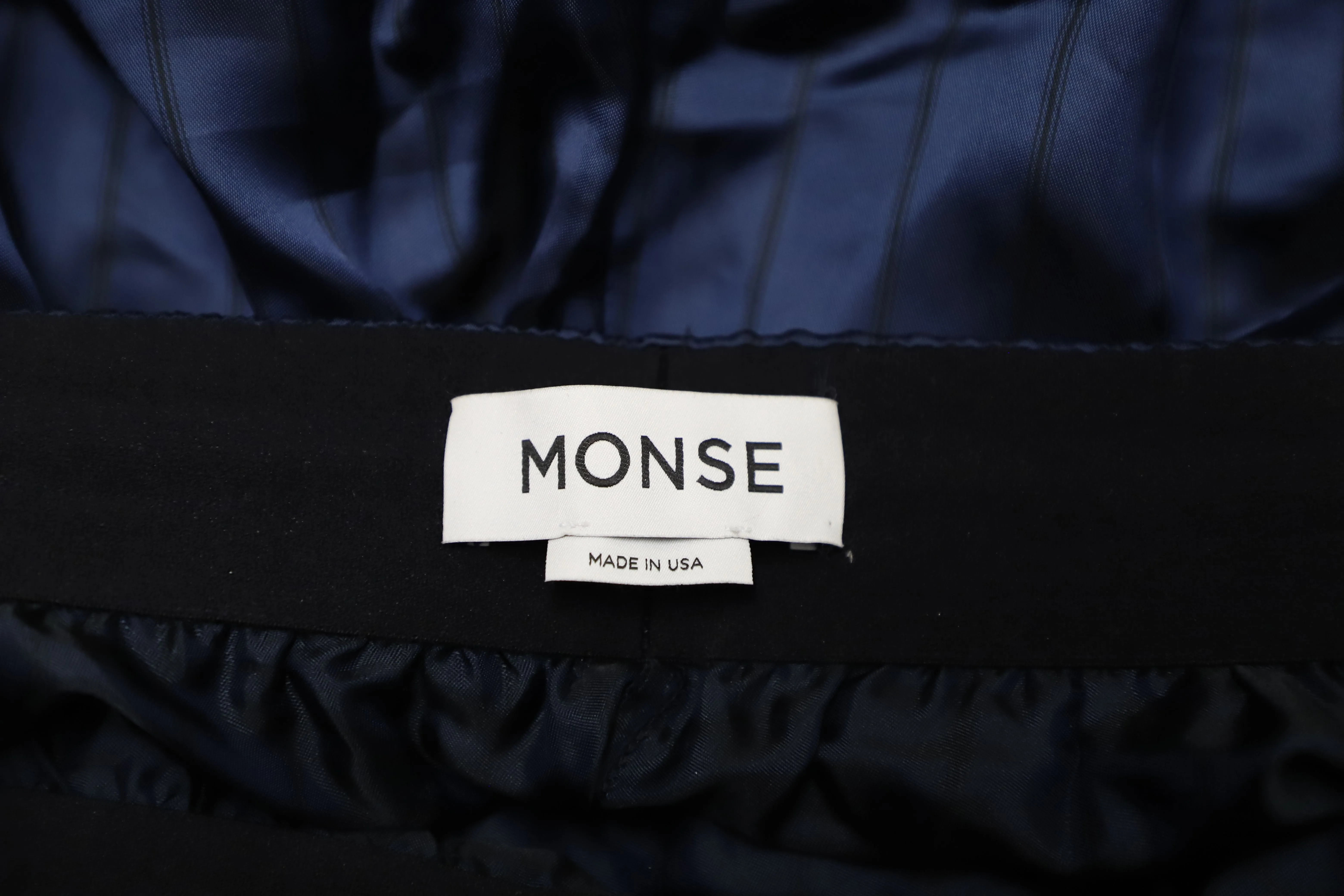 Monse Snap-Embellished Pinstriped Wide-Leg Pants in Navy Blue Satin