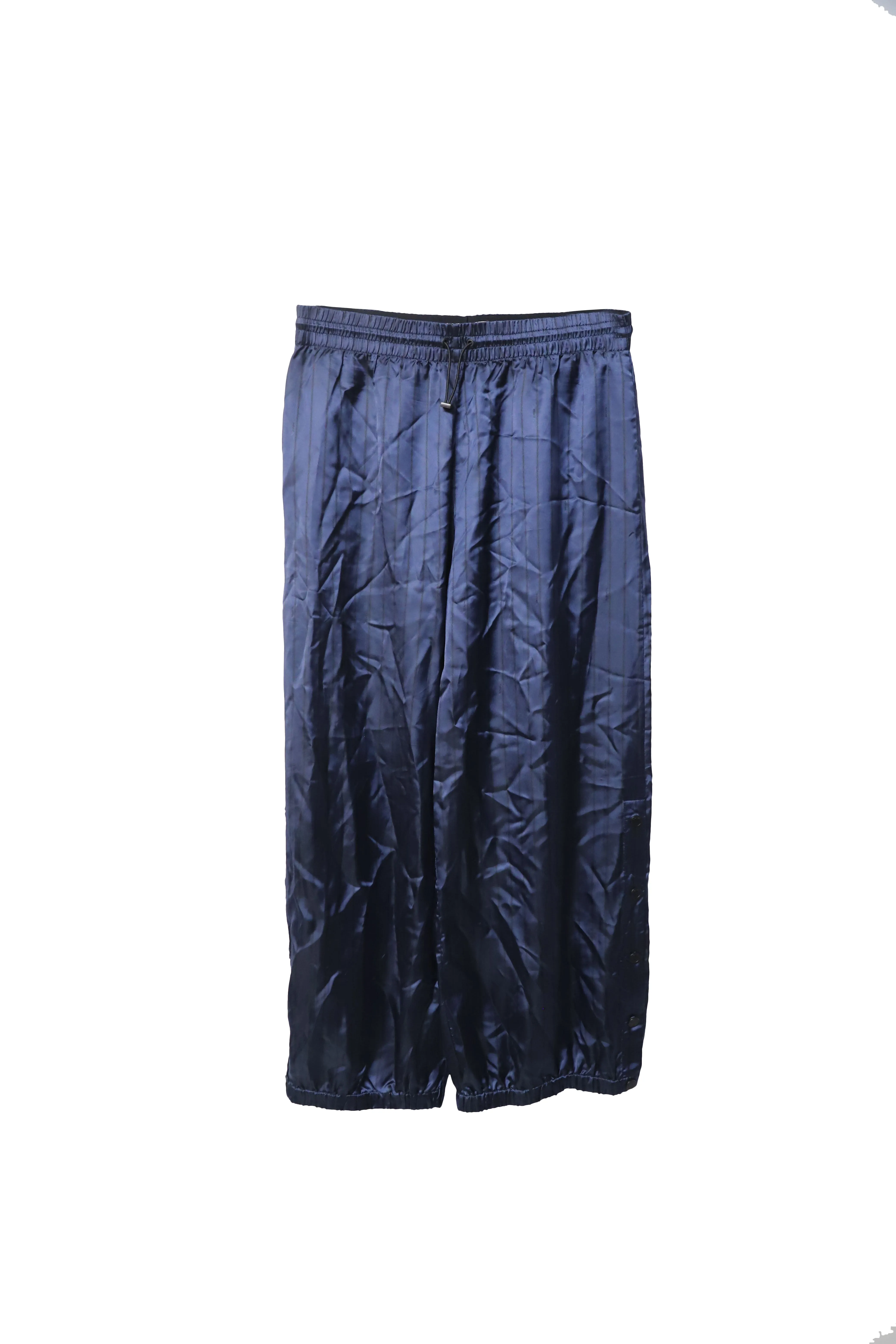 Monse Snap-Embellished Pinstriped Wide-Leg Pants in Navy Blue Satin