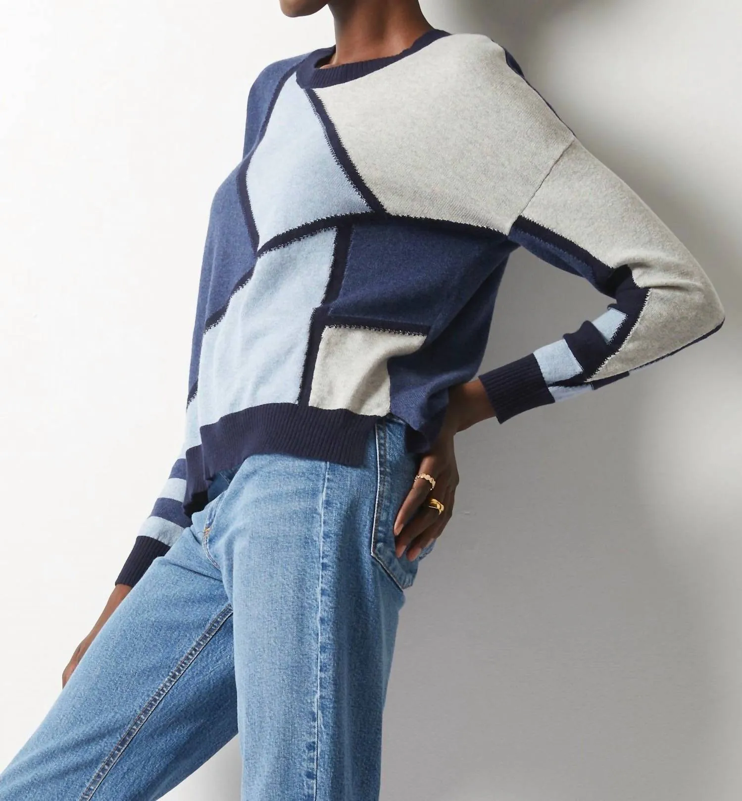 Mosaic Intarsia Sweater In Marine