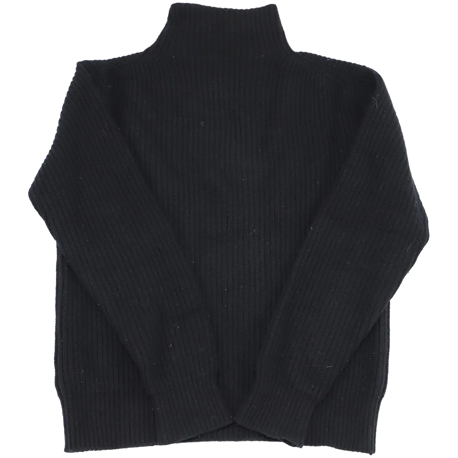Mr. P Stand-Collar Ribbed Sweater in Black Virgin Wool
