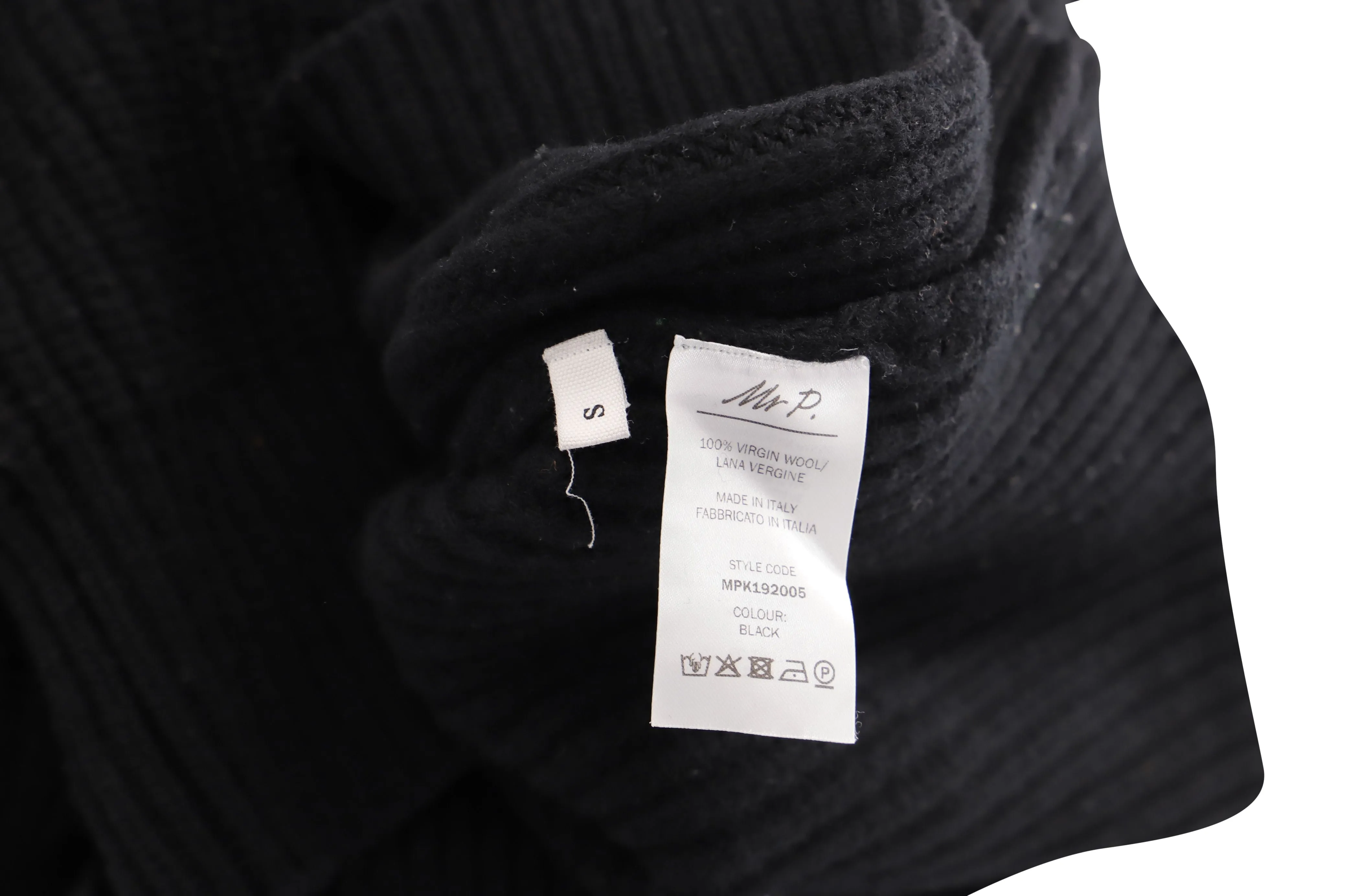 Mr. P Stand-Collar Ribbed Sweater in Black Virgin Wool
