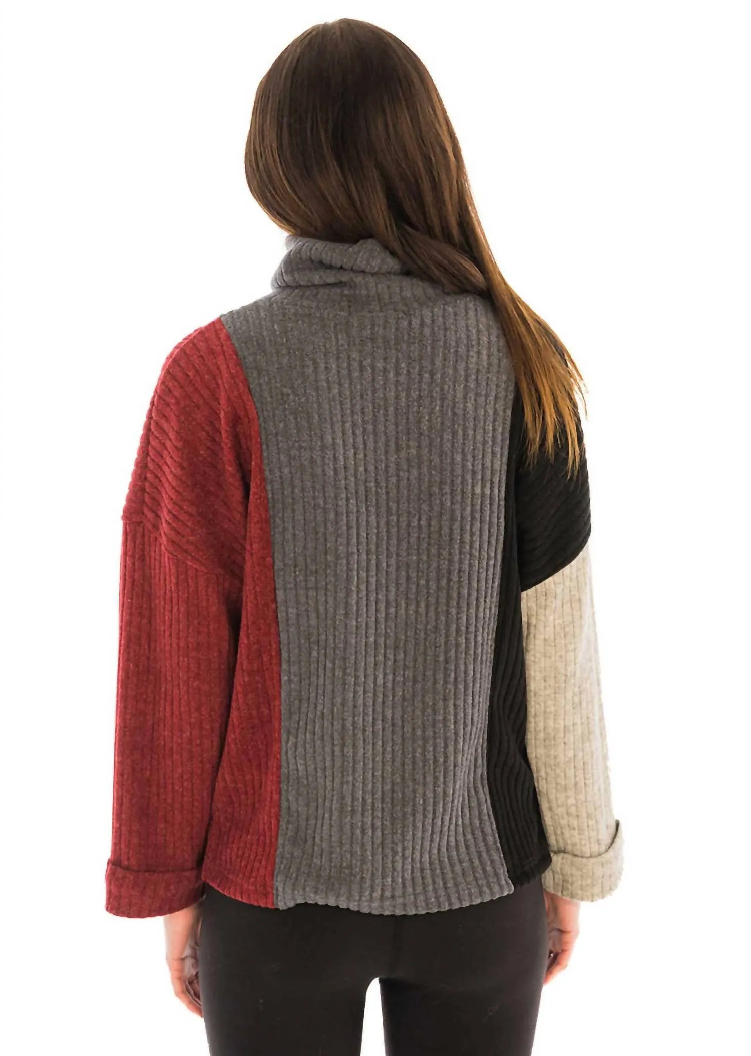 Multi Color Block Turtleneck Sweater In Charcoal