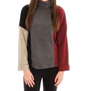 Multi Color Block Turtleneck Sweater In Charcoal