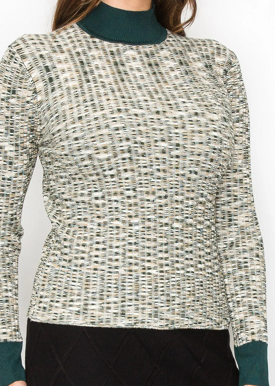 Multi-Tone Knit Sweater with High Neck
