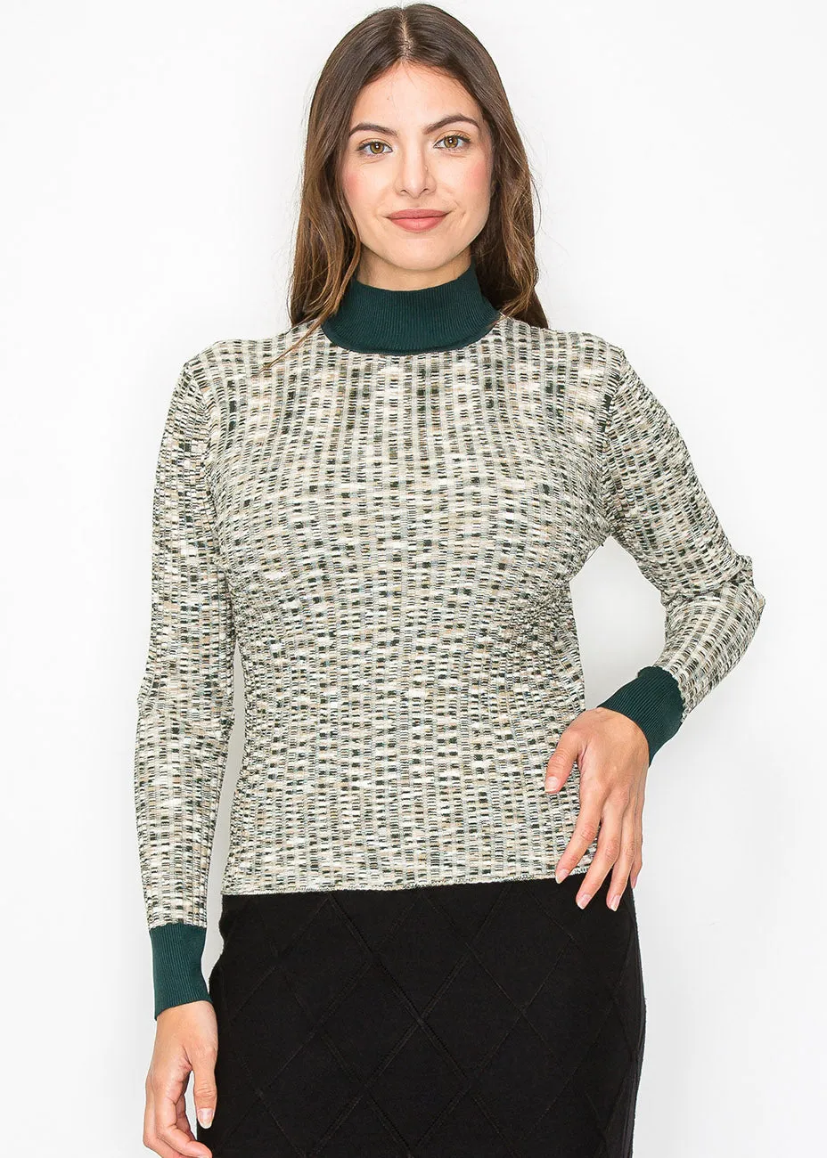 Multi-Tone Knit Sweater with High Neck