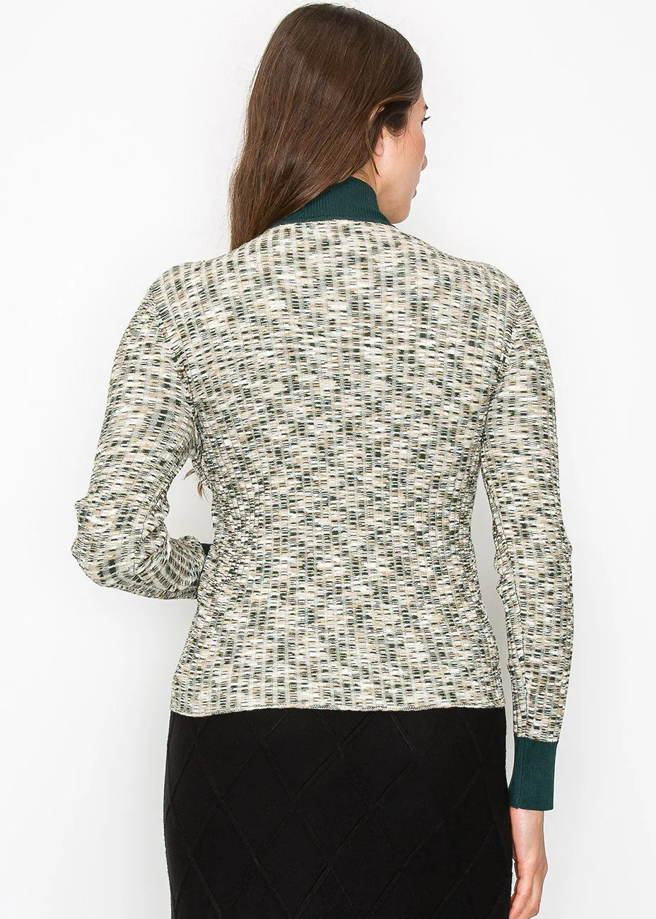 Multi-Tone Knit Sweater with High Neck
