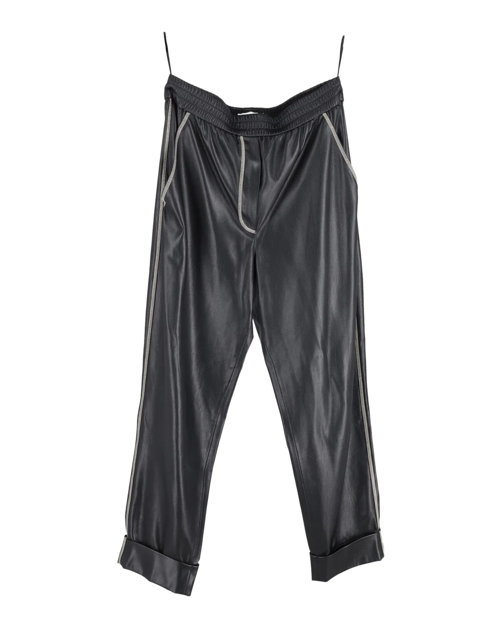 Nanushka Elastic-Waist Trousers in Black Faux Leather