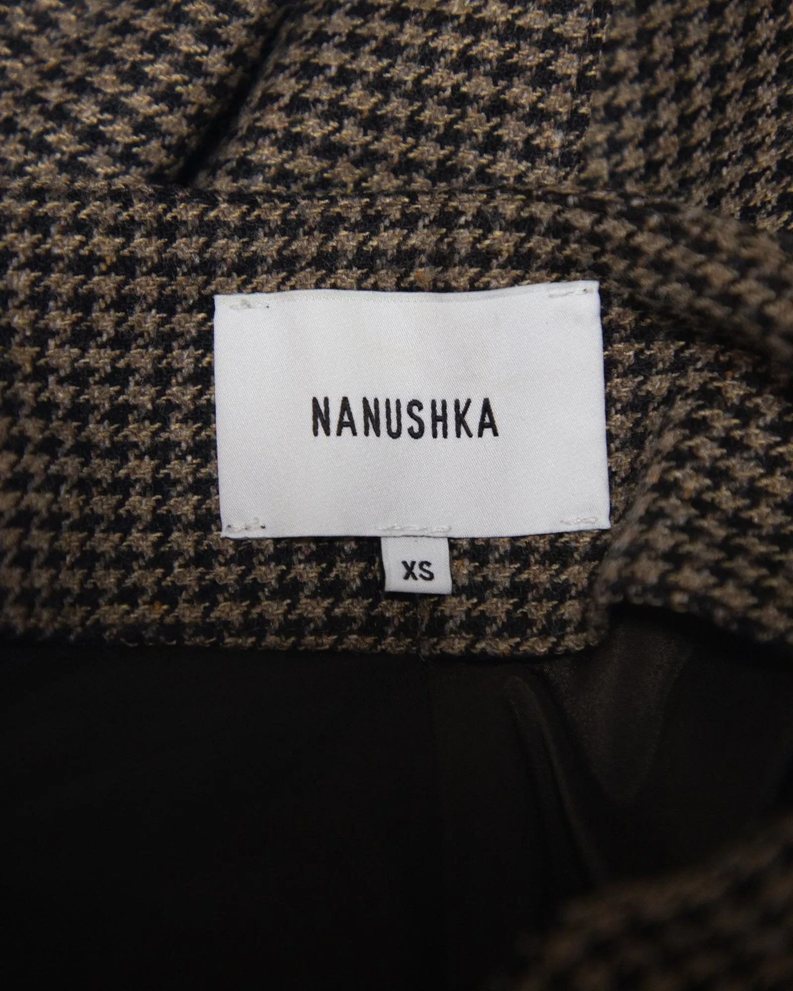 Nanushka Houndstooth Straight Cut Trousers in Brown Polyester