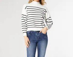 Neve Stripe Mock Neck Sweater In Black And White