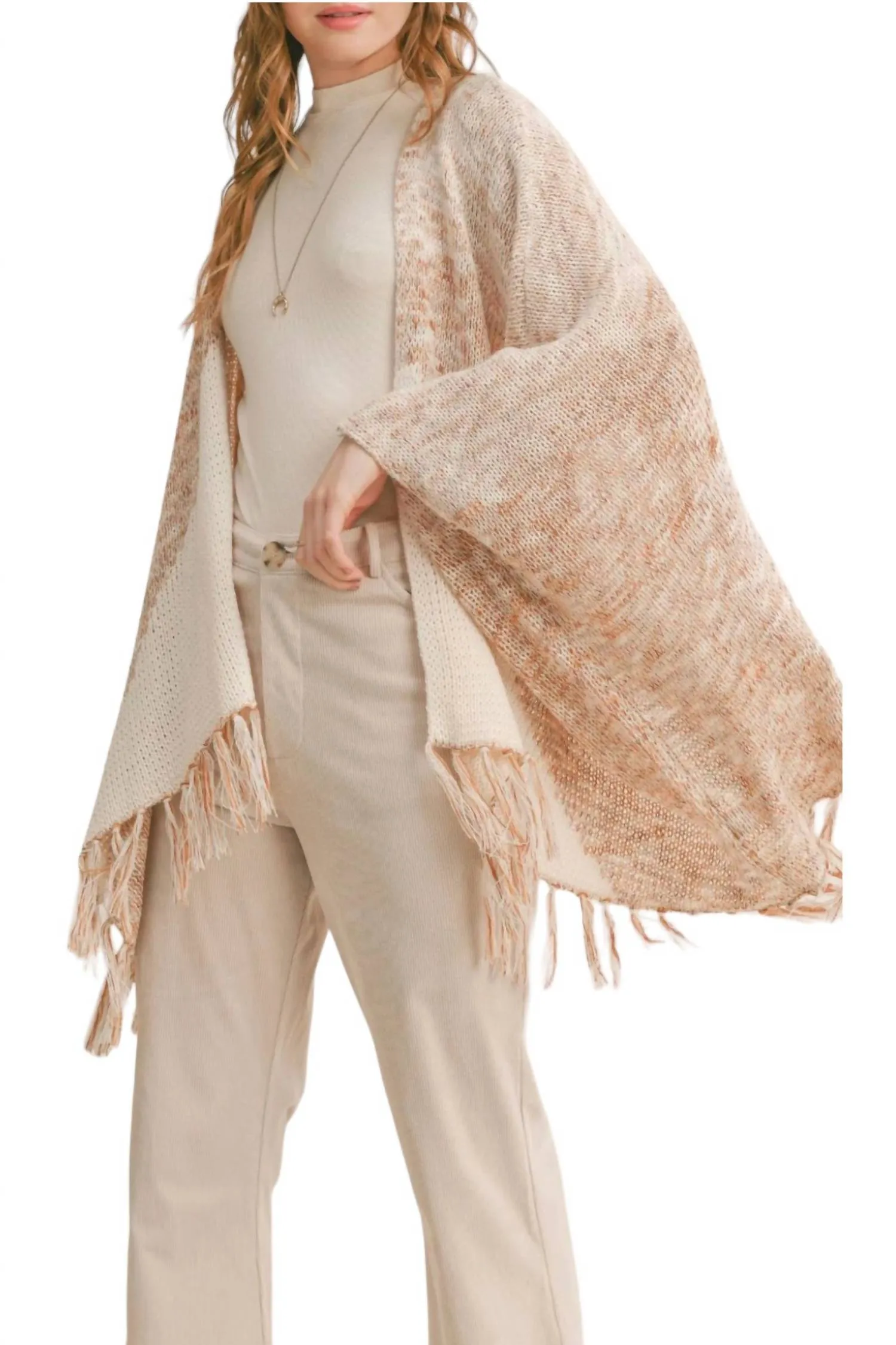 New Energy Fringe Cardigan In Ivory Ginger