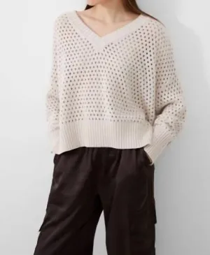 Nini Crochet V Neck Jumper In Oatmeal