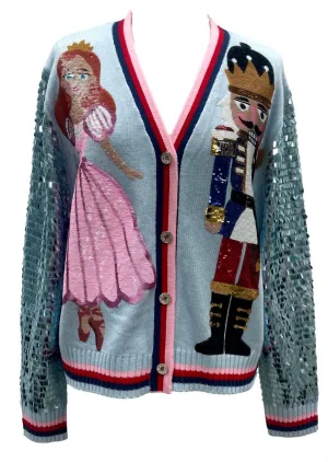 Nutcracker And Clara Sequin Sleeve Cardigan In Light Blue