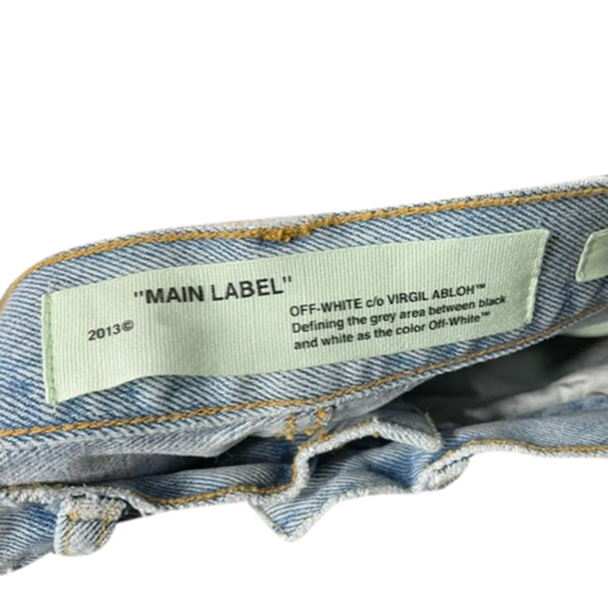 Off-White c/o Virgil Abloh Mid-Waist Distressed Jeans in Light Blue Cotton
