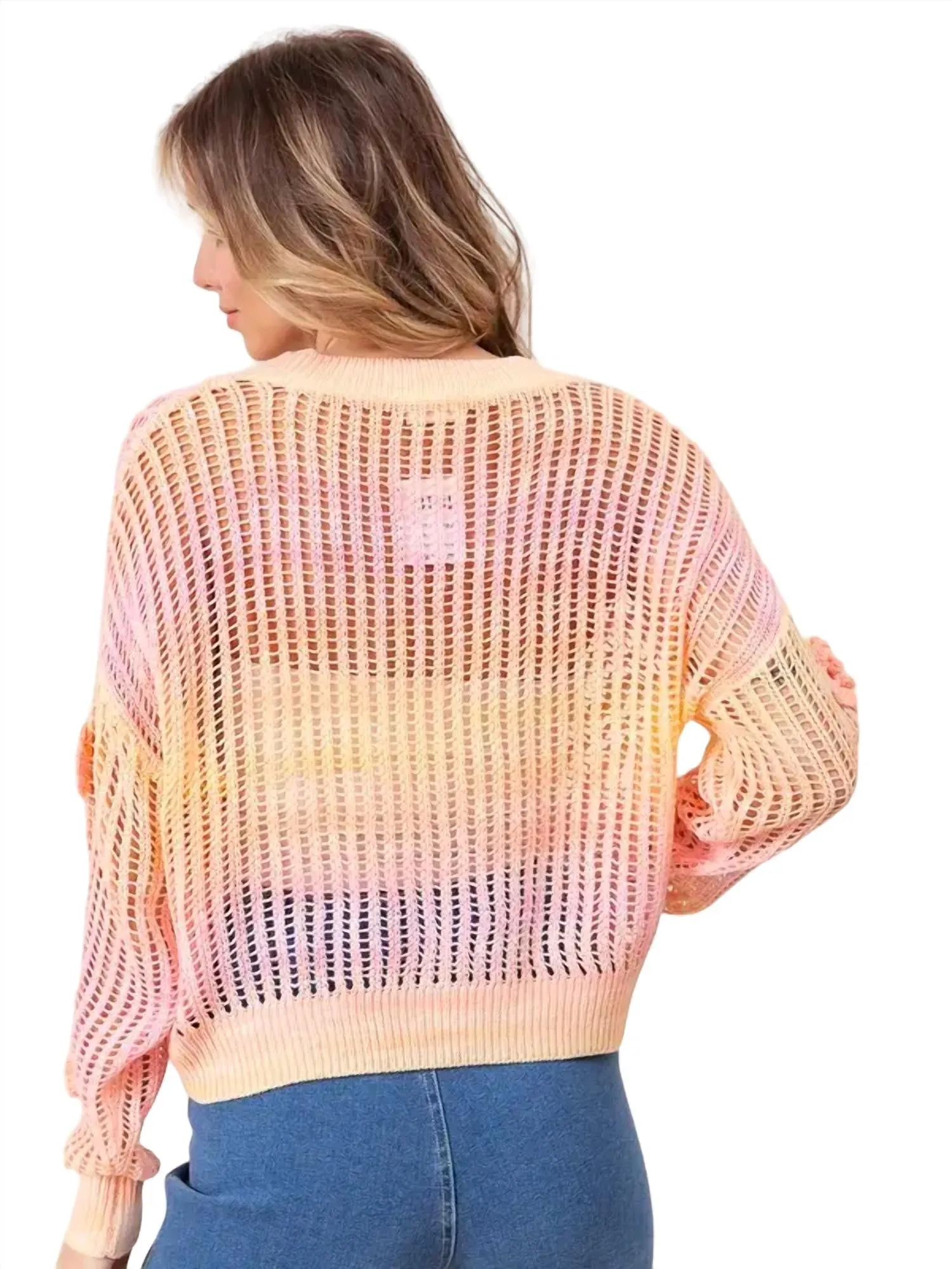 Ombre Crochet Sweater In Peach,blush