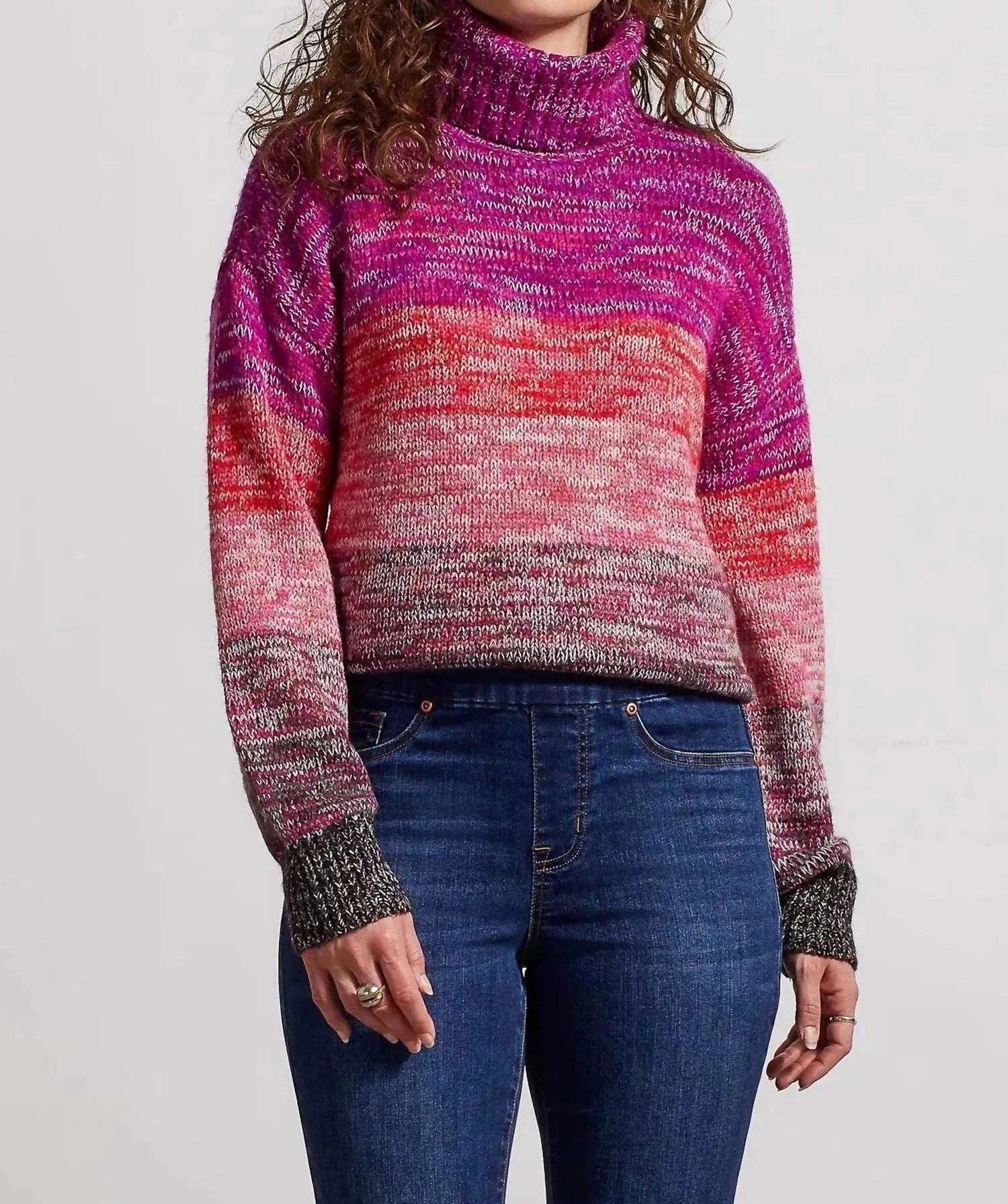 Ombre Turtleneck Sweater In Red Plum