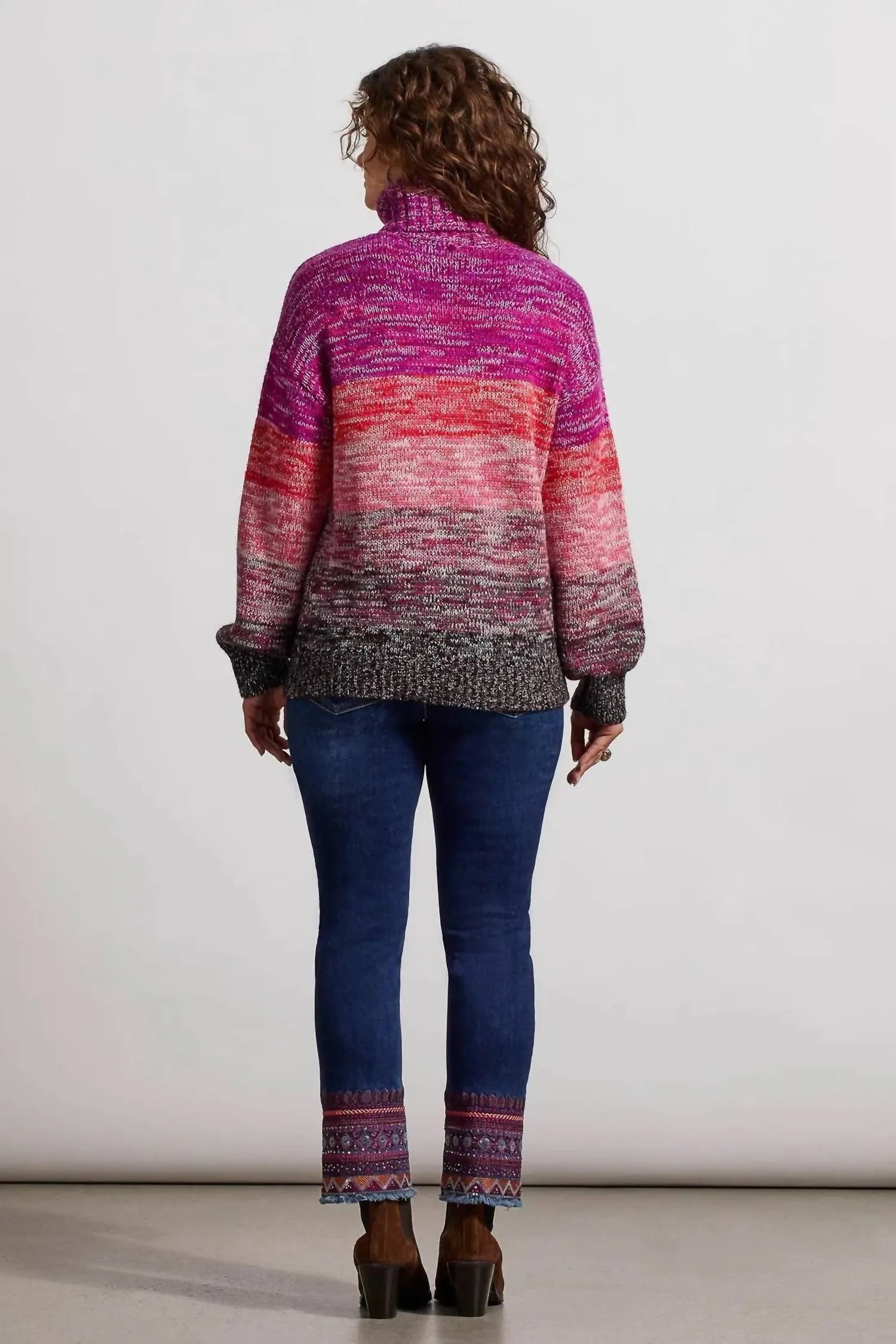 Ombre Turtleneck Sweater In Red Plum