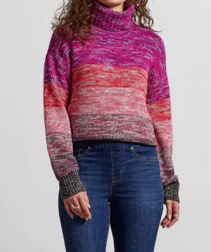 Ombre Turtleneck Sweater In Red Plum