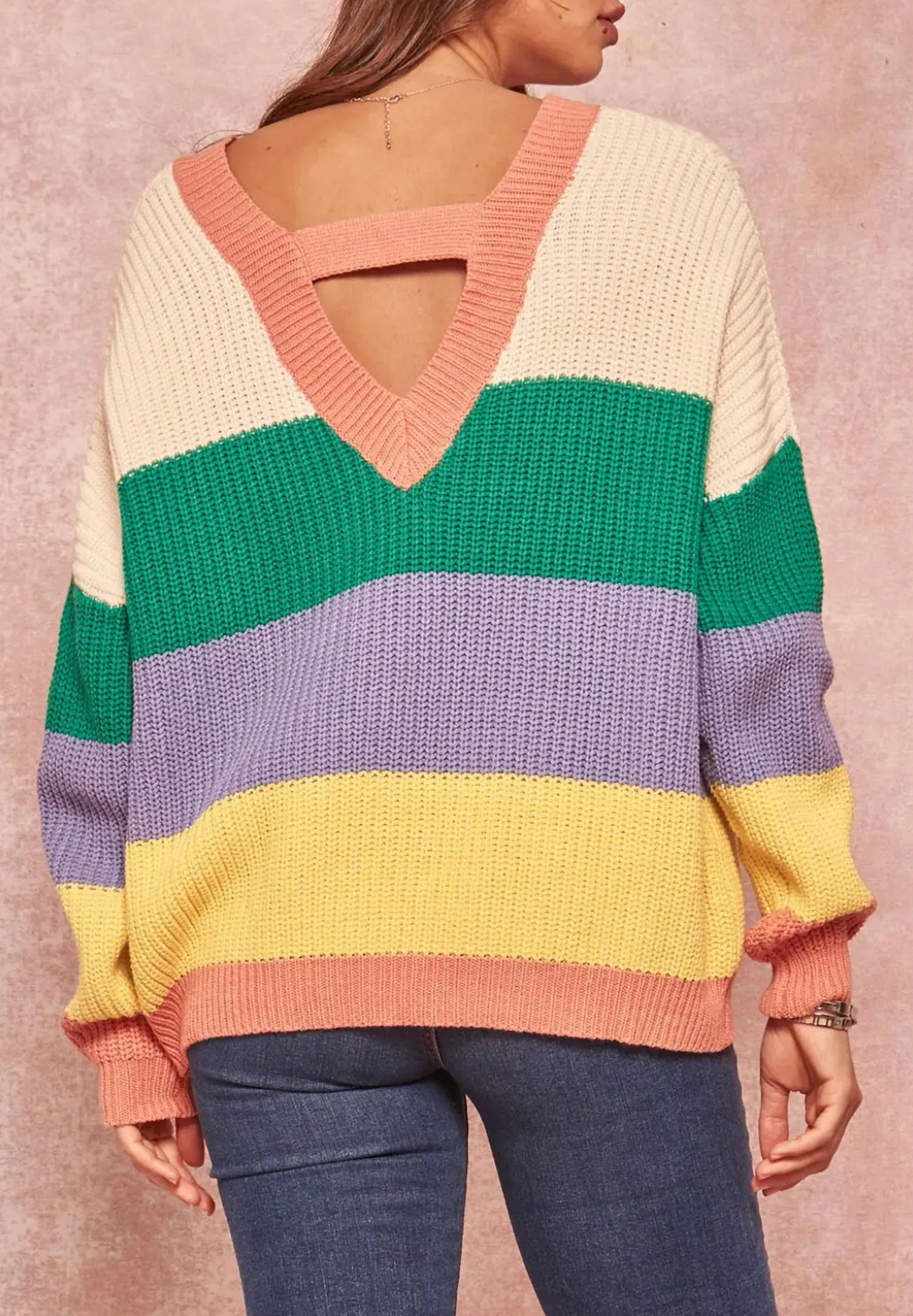 Open-Back Cotton-Blend Sweater In Cream/green