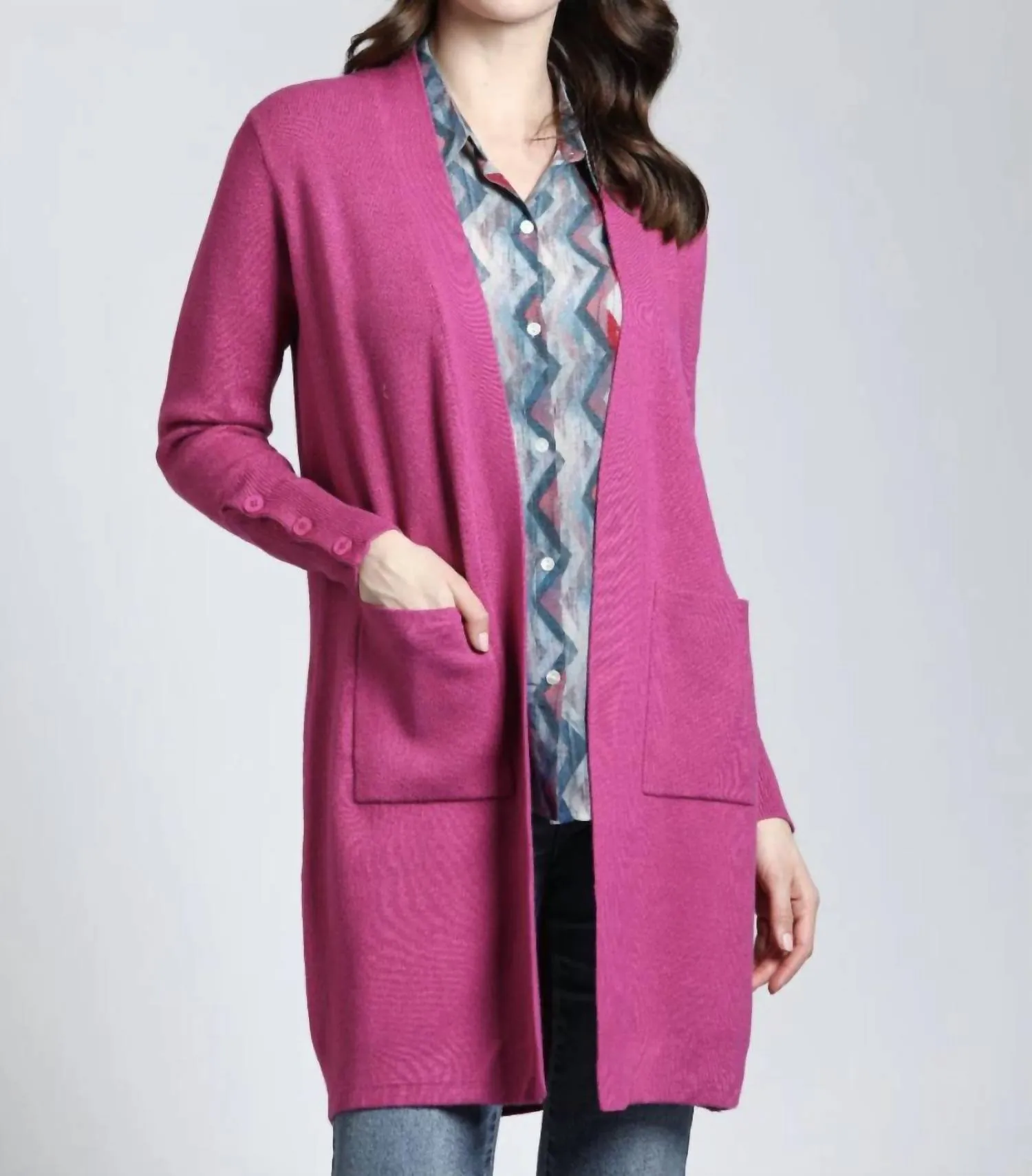 Open Front Cardigan In Raspberry