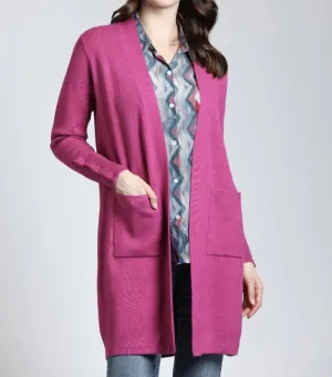 Open Front Cardigan In Raspberry