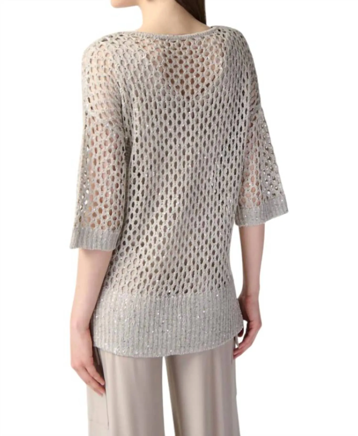 Open Stitch Sweater With Sequins In Champagne