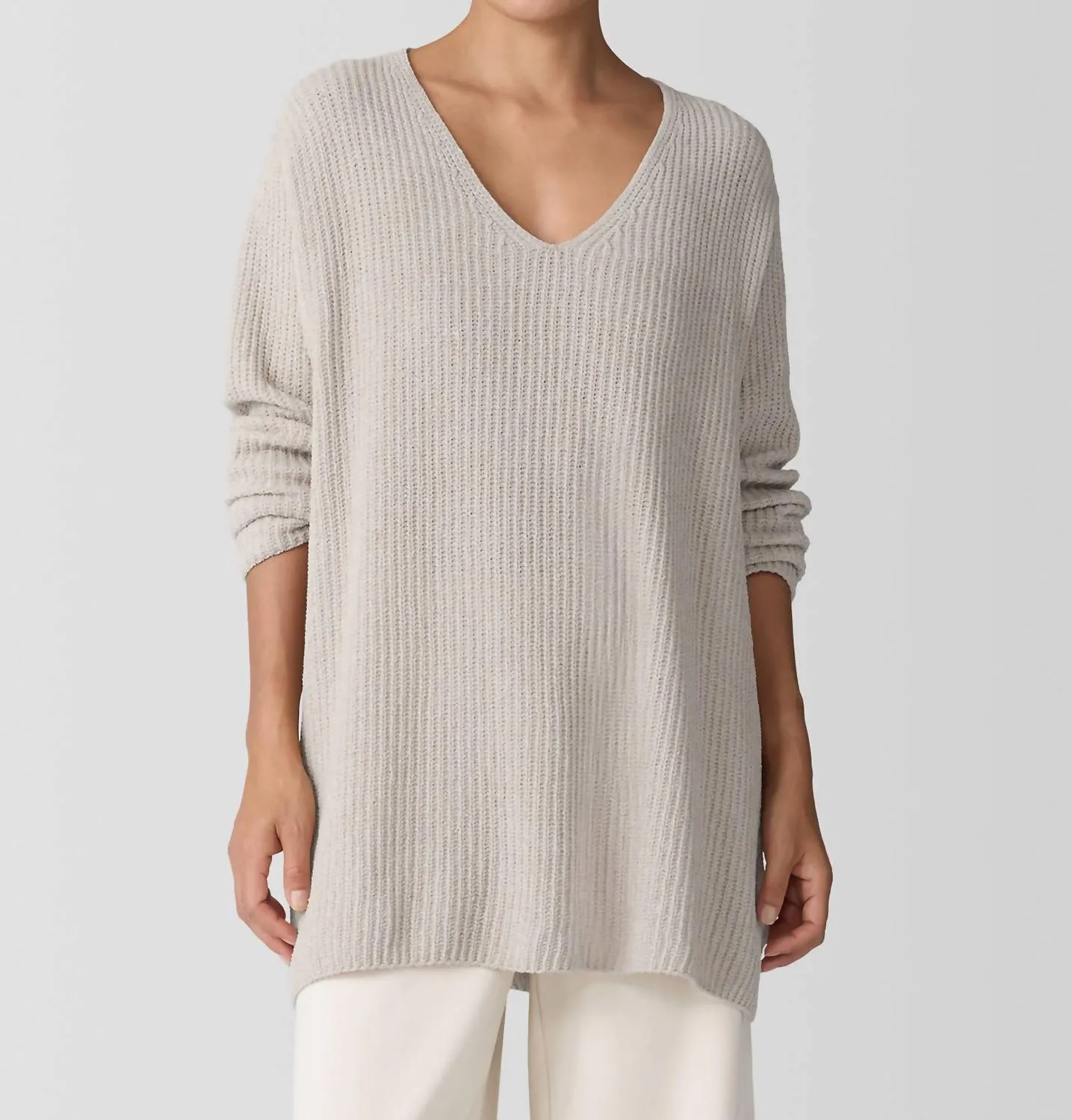 Organic Cotton Chenille V-Neck Top In Almond