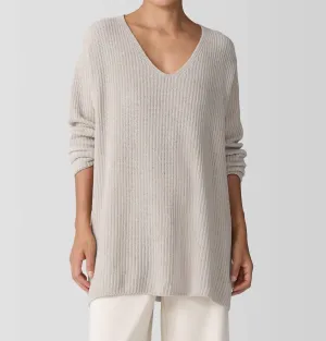 Organic Cotton Chenille V-Neck Top In Almond