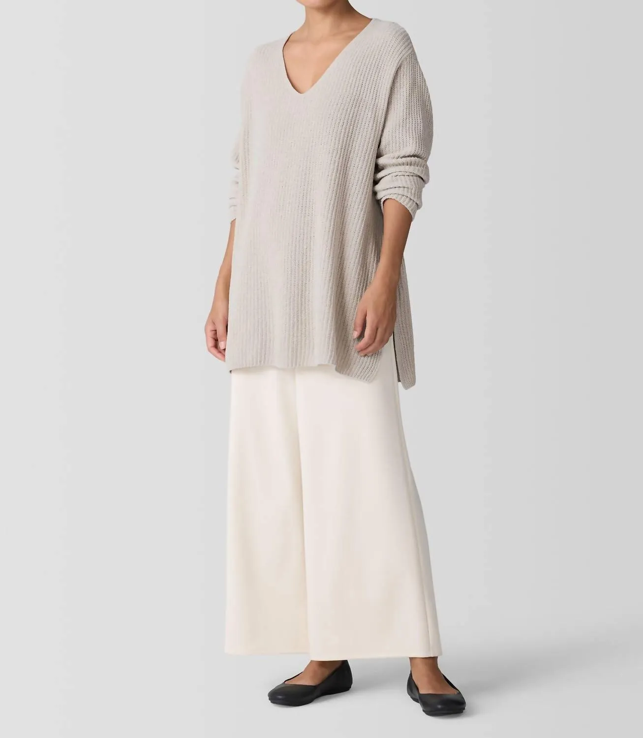 Organic Cotton Chenille V-Neck Top In Almond